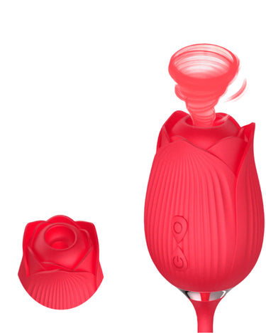 a woman laying on top of a bed next to a red object